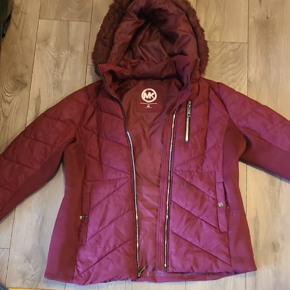 Michael Kors Maroon Quilted Hooded Jacket